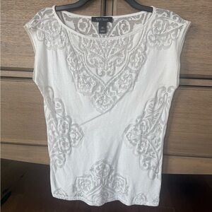 White House Black Market Ivory Embroidered Blouse